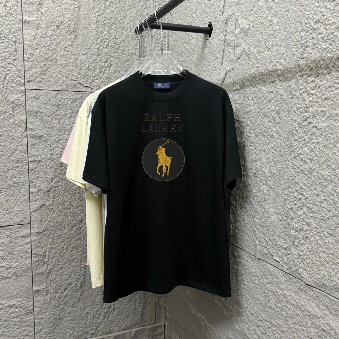 🅿️180 Polo* Ralph Lauren 2025 spring and summer new style Classic letter pony print custom double yarn plain cotton fabric short-sleeved T-shirt for men and women Color: black white Size: S (90-130 pounds) M (120-150 pounds) L (140-165 pounds) XL (160-180 pounds) XXL (180-210 pounds)